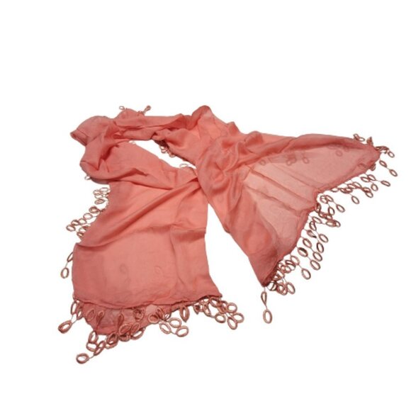 Coral Cotton Scarf Rectangular Tassels Poly and Cotton Light and Comfy- NEW - Picture 4 of 7